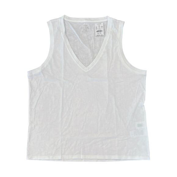NWT J. Crew White Vintage Slub Cotton V-Neck Tank Top - Picture 1 of 10